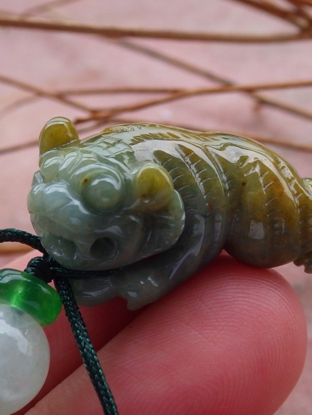 Certified Natural Myanmar Burma A Jade jadeite Zodiac Tiger Pendant Necklace